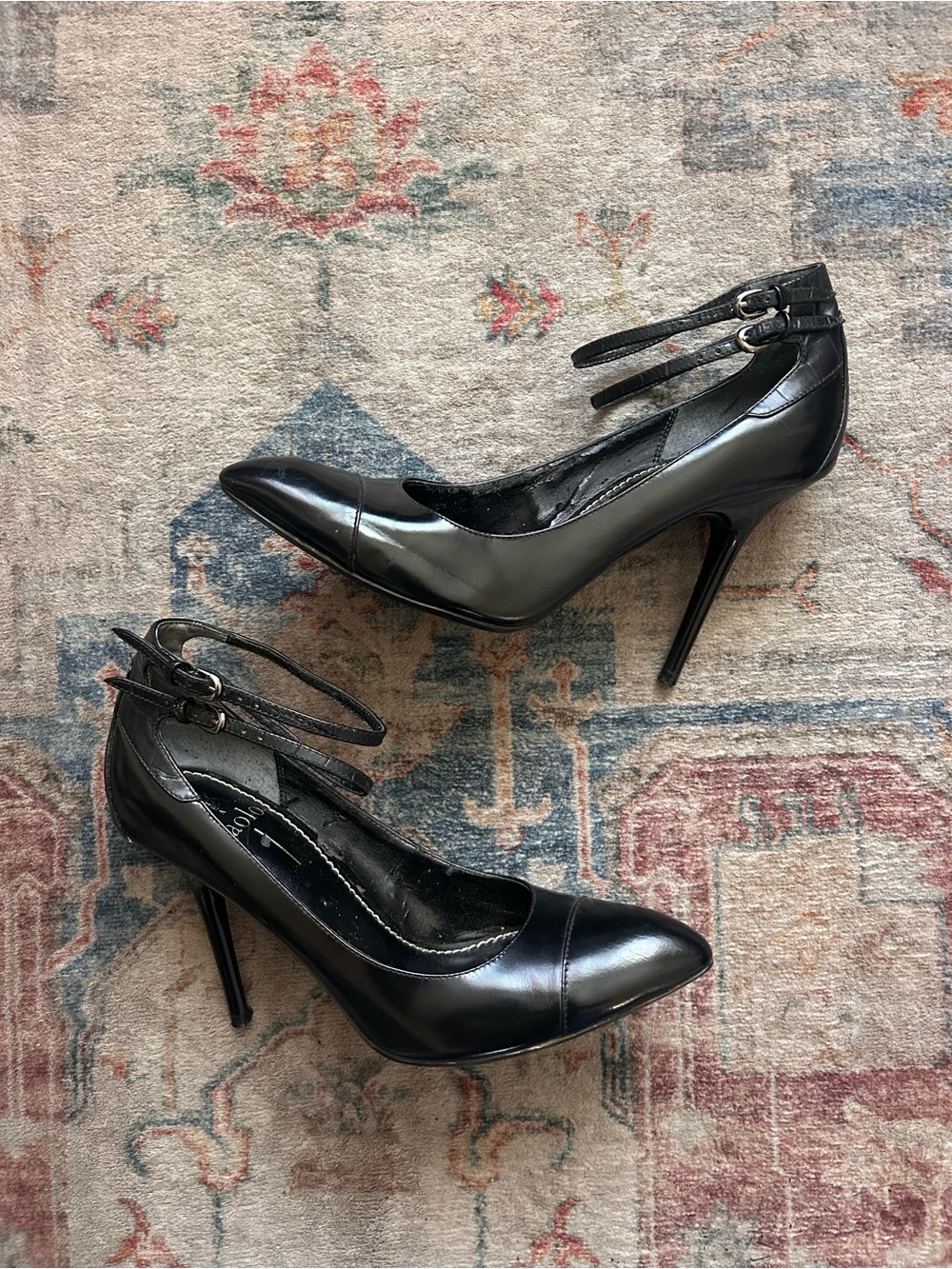 Paolo Classic Black Heels Linea Pointed Toe Ankle Double Strap Sexy Date